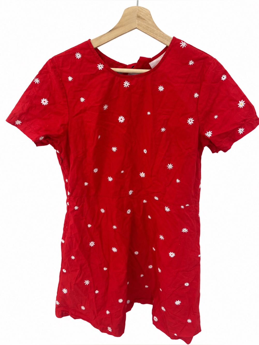 Ban.do Red Daisy Embroidered Short Sleeve Dress